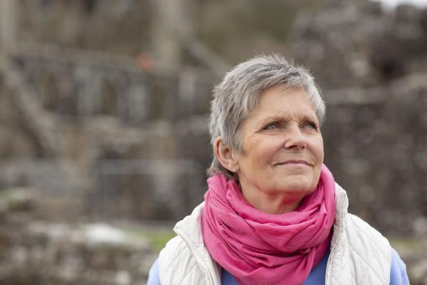 Woman outside Tintern Abbey