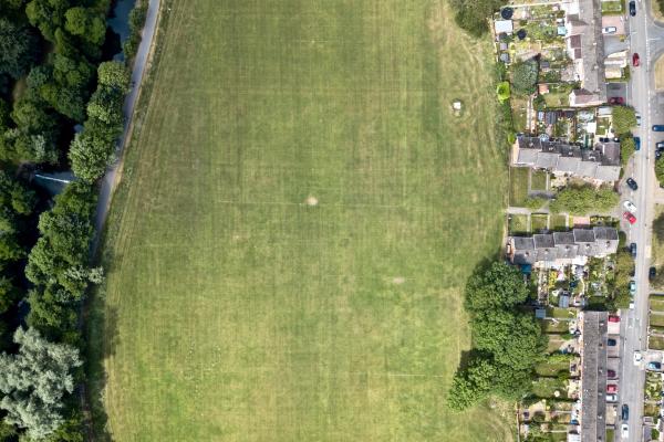 aerial view of housing and green space