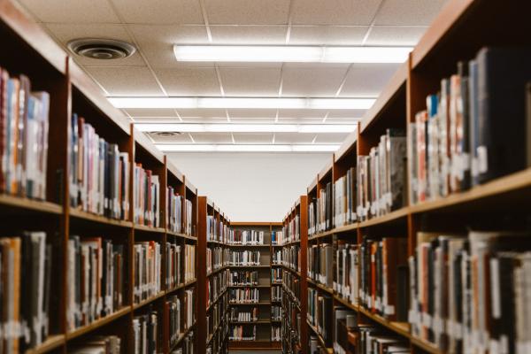 shelves of books in a library