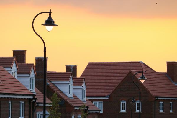 the rooftops of houses in a housing estate
