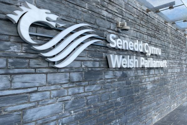 Bilingual sign outside the Welsh parliament